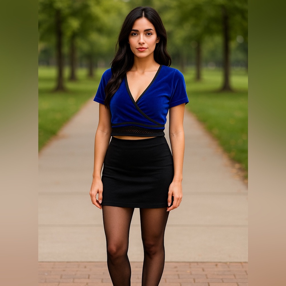 Urban Outfitters Royal Blue Velvet Mesh Trim Crop Top | Size S | Y2K Party Look